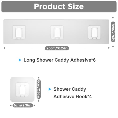 Lsnisni 10 Pack Shower Caddy Adhesive Replacement, Waterproof Shower Shelf Adhesive Strips, Strong Adhesive Flat Hooks for Bathroom Storage Shelves and Kitchen Racks No Drilling, Clear - color: Transparent-10 Pack