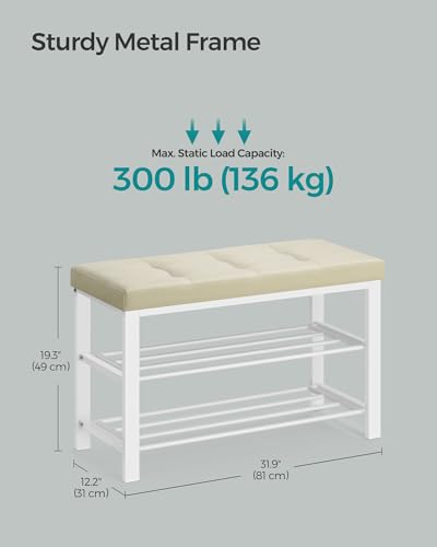 SONGMICS Shoe Bench, Storage Bench, Entryway Bench with Cushion, Shoe Shelf with Seat, Space-Saving, Modern Style, for Living Room, Bedroom, Hallway, Cream White and Cloud White ULBS057W02 - color: Cream White + Cloud White, size: 31.9"W