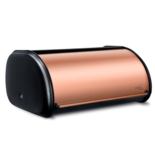 ENLOY Bread Box for Kitchen Countertop, Stainless Steel Bread Storage Bin for Kitchen with Roll Up Lid, Large Capacity Bread Keeper Holds Large Loaves of Bread (Rose Gold) 17 x 11 x 7 IN - color: Matte Black Rose Gold
