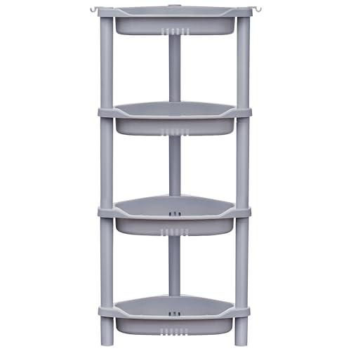 ELYKEN 4 Tier Shower Caddy Organizer Shelf Corner, 14.4 x 11.2 x 31.5 Inches, Rustproof, Plastic Shower Rack Stands for Inside Bathroom, Bathtub, Shower Pan, Grey - color: Grey, size: 4-Tier