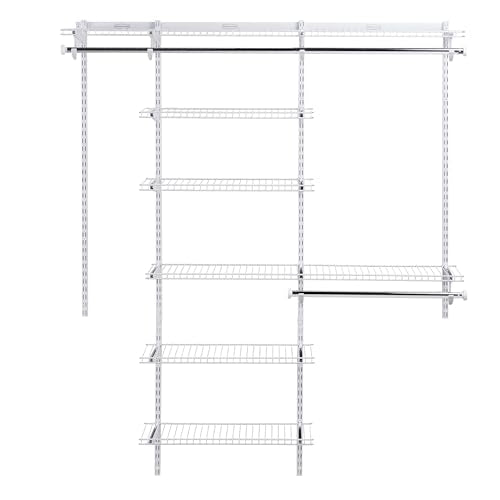 Rubbermaid Configurations Deluxe Custom Closet Kit 3-6 Ft. Adjustable Metal Wire Shelving White Finish Expandable Organization System Hardware Included for Home Closet/Pantry/Laundry/Mudroom - color: White, size: 3-6 Feet