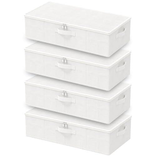Under Bed Storage Bins, Closet Containers Organizers, Foldable Basket with Zippered, for Blankets, Clothes, Comforters, 4 Pack, White, 23.6 x 11.8 x 5.9 In, XSNY20WS-4 - color: White, size: Small（4 Pack）