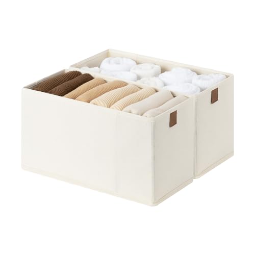 StorageWorks Thin Narrow Baskets for Storage, Small Storage Bins, Fabric Storage Bins with PU Handle, Ideal for Slim Shelves, Clothes, and Toys, Beige, 2-Pack - color: Beige, size: 6.25'' Width (2 Pack)
