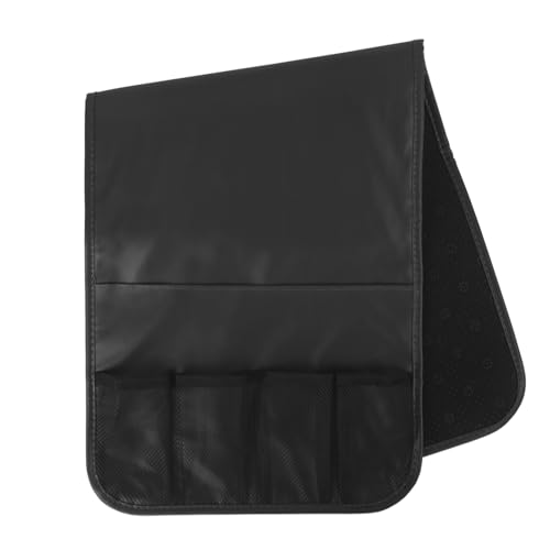 IPENNY No-Slip PU Leather Sofa Armrest Organizer, Remote Control Holder Arm Chair Beside Storage Bag for Recliner with 5 Pockets (Black) - color: Black