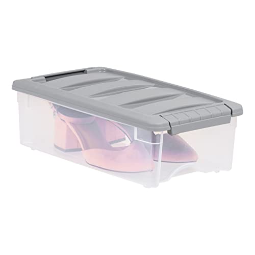 Amazon Basics Plastic Storage Containers with Secure Latching Lids, Stackable Organization Bins for Organizing, Clear/Grey, 5 Quart, Set of 10 - size: 5 Qt. - 10 Pack