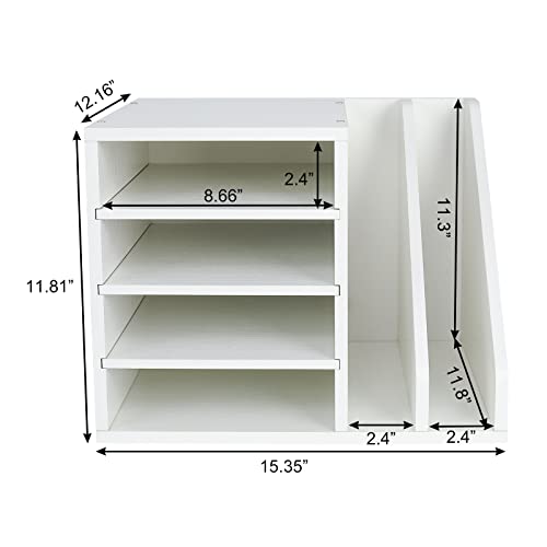 PAG Wood Desktop File Holder Organizer Mail Sorter, White, 15.35" W x 12.16" D x 11.81" H - color: White