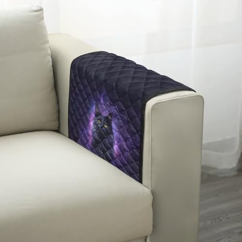 Boho Mandala Cat Galaxy Print Armrest Covers for Sofa Water Resistant Armrest Protectors with 2 Pocket Storage Non-Slip Sofa Armset Organizer for Magazine, Tablet, Phone - color: Boho Mandala Cat Galaxy