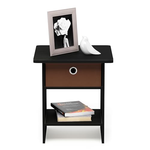 Furinno Dario End Table / Side Table / Night Stand / Bedside Table with Bin Drawer, 1-Pack, Americano/Medium Brown - color: Americano/Medium Brown, size: 1-Pack, Upper Bin