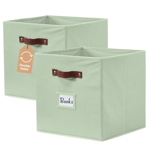 DECOMOMO Storage Bins, Cube Storage Bin with Labels, Fabric Storage Cubes for Shelves (10.5" x 11" / 2pcs, Sage Green) - color: Sage Green, size: Cube 11" / 2pcs