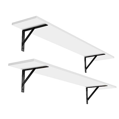 DINZI LVJ Long Wall Shelves, 39.4Inch Wall Mounted Shelves Set of 2, Easy-to-Install, Wall Storage Ledges with Sturdy Metal Brackets for Living Room, Bathroom, Bedroom, Kitchen, White - color: White, size: 39.4 Inch