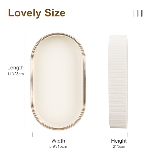 GORESE Oval Vanity Tray Perfume Organizer, PU Leather Valet Jewelry Trays Nightstand Organizer Key Bowl Trinket Dish for Entryway Dresser Bedside, Catchall Trays for Men Women, 11×5.9 in, Cream White - color: Cream White