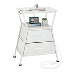 Nightstand with Charging Station, Side Tables for Bedroom with Built-in USB Side Table with 2 USB Ports and Outlets Nightstand with Cloth Drawer End Tables Living Room Sofa Couch - color: White With Socket