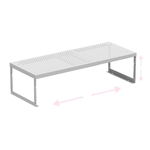Stackable Expandable Metal Shelf Organizer - Adjustable Wire Storage Rack with Holes for Kitchen, Bathroom, Cabinet, Office - Space Saving, Durable & Sturdy Design（1PACK/Medium/White - color: 1pack/Medium/White, size: Medium