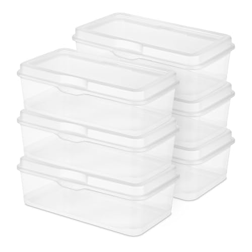 Sterilite 6-Pack Rectangular Large FlipTop, Clear Plastic Storage Box with Hinged Lid - Stackable Multipurpose Organizer for Art and Craft Supplies, Accessories, Photos & CDs, Home or Office Use - size: 1.7 Cubic Feet, style: 6 Pack