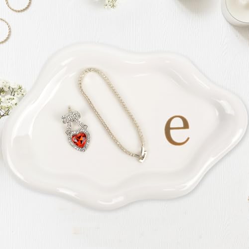 Jewelry Tray Ring Dish Holder - Ceramic Trinket Dish, Cloud Ring Holder for Women, Personalized Initial Key Bowl, Decorative Vanity Tray, Cute Jewelry Plate, Aesthetic Room Decor, Engagement Gift, e - color: e