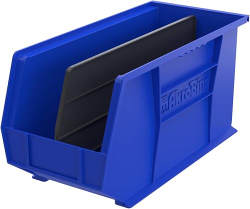 Akro-Mils 30265 AkroBins Plastic Storage Bins, Space-Saving Stackable Bins for Garage, Pantry, Craft Organization, 18-" x 8.25-" x 9-", Blue, 6-Pack - color: Blue