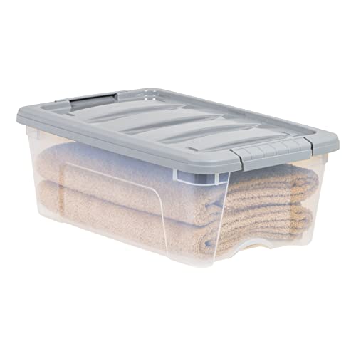 Amazon Basics Plastic Storage Containers with Secure Latching Lids, Stackable Organization Bins for Organizing, Clear/Grey, 12 Quart, Set of 6 - size: 12 Qt. - 6 Pack