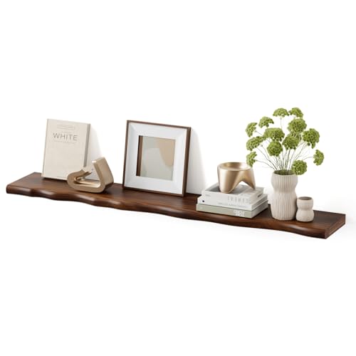Floating Shelves for Wall Rustic Farmhouse 48 Inch Floating Shelf Bathroom Wooden Shelves for Wall Mounted Live Edge Pine Shelf with Unique Natural Grain for Living Room Bedroom Kitchen (Walnut) - color: Walnut, size: 48 inch - 1pc