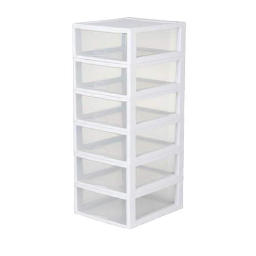 Sterilite 6-Pack 16 Quart Stacking Drawer, Clear Storage Closet Organizer, White Frame - Stackable Modular Plastic Drawers for Clothes, Accessories, Craft Supplies, Shoes or Linens
