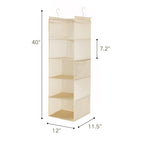 MAX Houser 5 Shelf Hanging Closet Organizer, Space Saver, Cloth Hanging Shelves with 4 Side Pockets, Foldable, Beige - color: Beige-6