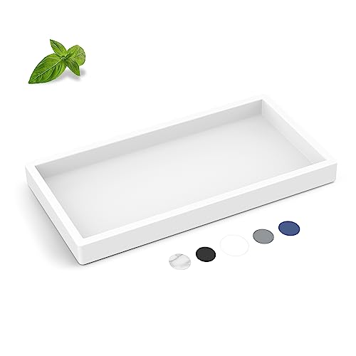 EG-SIPRO Silicone Bathroom Tray, Thickened Shatterproof Rectangle Vanity Tray for Counter, Soap Dispenser Tray - Small 7.8 * 3.9 in - White Marble Pattern - color: White, size: Small-7.8*3.9 in