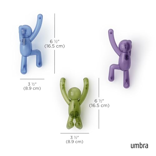 Umbra Buddy Wall Hooks – Drill-Free PIN-Point Decorative Wall Mounted Coat Hooks for Hanging Coats, Scarves, Bags, Purses, Backpacks, Towels & More, Set of 3, Assorted Gem Colors - color: Gem Multi