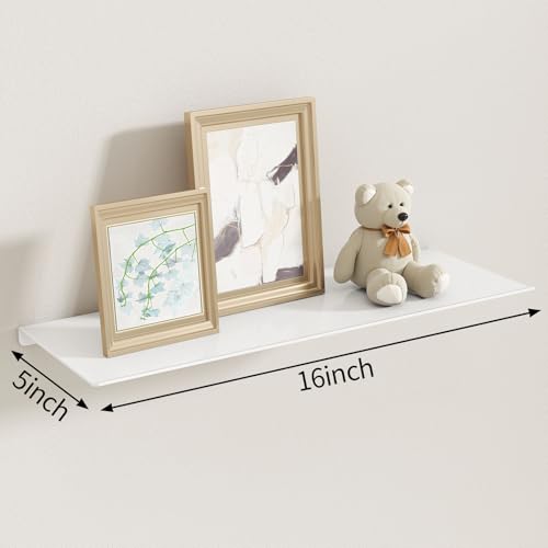 MKO 16" Floating Shelves for Wall, Metal Wall Mounted Shelf for Bathroom, Bedroom, Living Room, Kitchen, Hanging Shelves for Books/Storage/Room Decor 2 Packs, White - color: White, size: 16 IN