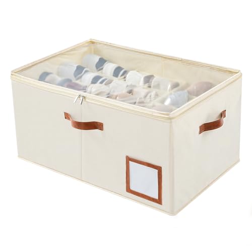 INSTY Shoe Organizer for Closet Fit 24 Pairs, Large Foldable Shoe Storage Containers Box Bin w/Adjustable Dividers and Clear Cover, Space Saving Shoe Storage Organizer Box, Beige - color: 1 Pack Beige Large