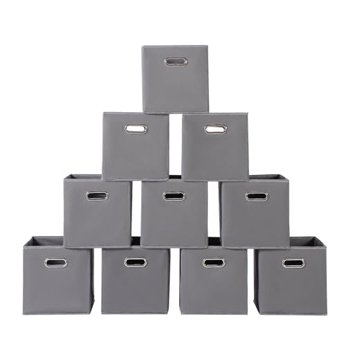 Fabric storage bins Cubes, Fabric Cube Organizer with Handle, Foldable Cube Bins for Cloth or Accessary Storage, 11x11x11, Set of 10, (Gray) - color: Gray, size: 10 Pack