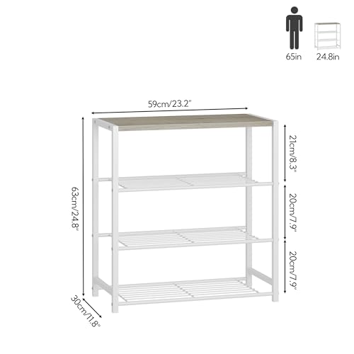Yusong Shoe Rack Organizer, 4 Tier Industrial Shoe Storage Shelf for Closet Entryway, Narrow Sturdy Metal Shoe Shelves, White - color: White, size: 4 Tier