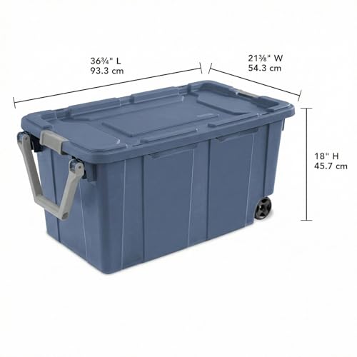 40 Gallon Wheeled Storage Tote with Lid – Heavy Duty Rolling Storage Bin with Ergonomic Handle & Secure Latches – Large Plastic Stackable Container for Garage Basement Workshop (Blue) - size: Blue