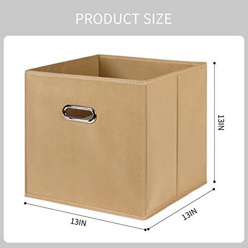Black Fabric Cubby Storage Bins,13x13x13 Inches ,Cube Organizer Bin Foldable Storage Boxes with Dual Handles Fabric Organizer Box and collapsible Storage basket,Set of 3 ,Khaki - color: Khaki, size: 3 Pack