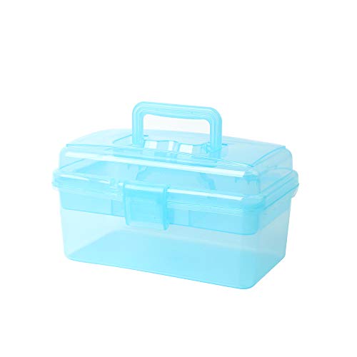 BangQiao Multipurpose Plastic Art and Craft Supply Storage Container Bin Case with Removable Tray and Handle, First Aid Box Organizer, Clear&Blue - color: clear/blue