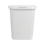 Mind Reader Slim Laundry Hamper with Lid, 50L Clothes Basket, Premium Wicker Design, Plastic, White - color: White