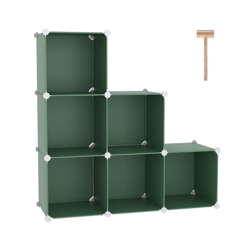 C&AHOME 6-Cube Storage Organizer, Stackable Storage Cubes Shelves, Portable Bookshelf, Plastic Clothing Storage Closet Organizer, DIY Modular Shelving Units for Wardrobe, Home, Green - color: Green