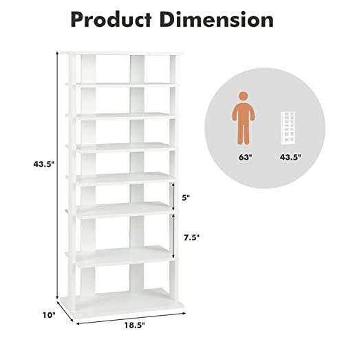 COSTWAY 7 Tiers Shoe Rack, Double Rows Vertical Tall Narrow Patented Shoe Organizer, Free Standing Shoe Rack for Small Space, Entryway, Closet, Living Room, Bedroom (White) - color: White