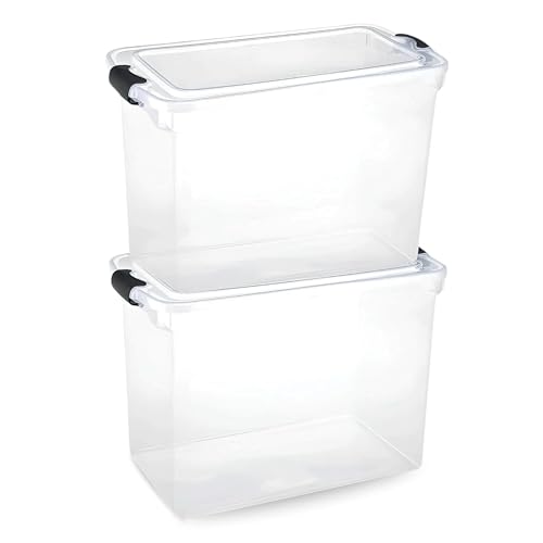 HOMZ 2-Pack Latching Lid, Large Clear Plastic Storage Bins w/Lids, 112 Quart, Gray Latch - Stackable Container Boxes for Home, Bathroom, and Office Organization - color: Gray, size: 112 QT (2 Pack)