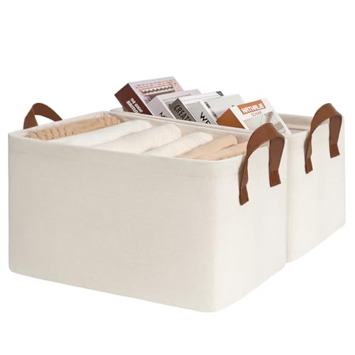 CHICVITA Storage Bins for Shelves, Closet Bins for Organization, Collapsible Storage Baskets for Towels, Rectangle Basket for Bedroom, 14 ¾" L x 10 ¼" W x 8 ¼" H, Beige, 2-Pack - color: Beige, size: 14 ¾" L x 10 ¼" W x 8 ¼" H