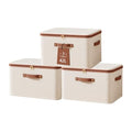 Tuza 3 Pcs Rigid Storage Bins with Zipper Lid, Cotton Linen Fabric Storage Boxes, Foldable Shelves Clothes Storage Cubes with Handles for Wardrobe, Closet(Beige, 42L) - size: XL-42L