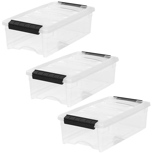 IRIS USA 6 Quart Stackable Plastic Storage Bins with Lids, 3 Pack - BPA-Free, Made in USA - See-Through Organizing Solution, Latches, Durable Nestable Containers, Secure Pull Handle - Clear/Black - color: Clear, size: 6 Qt, style: 3 Pack