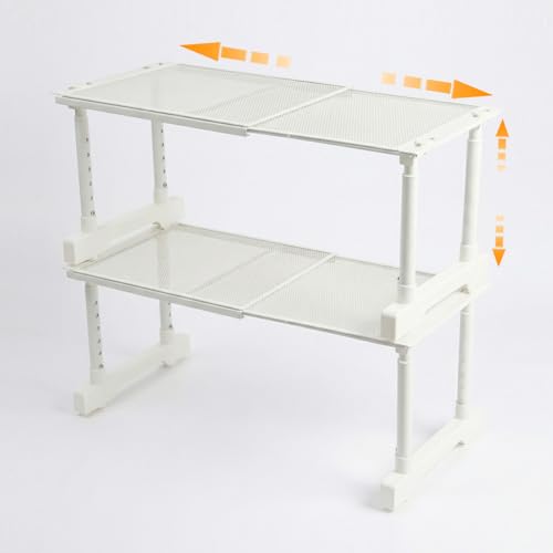 Expandable Cabinet Shelf Orgnizers, Stackable Kitchen Counter Shelves, Adjustable Height Pantry Cupboard Shelf, for Bathroom, Wardrobe, Under Sink Countertop (2)