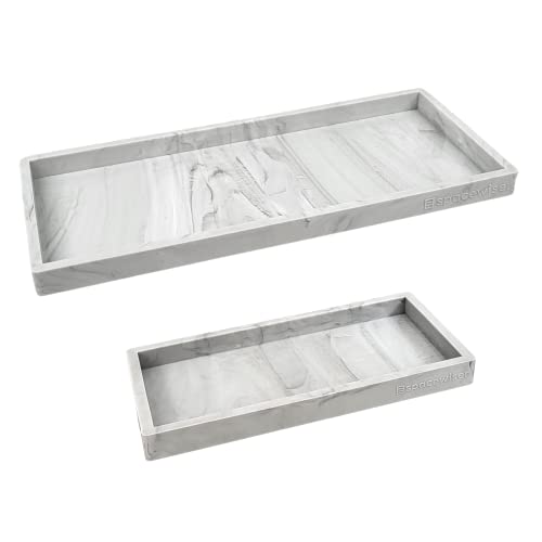 Spacewiser Countertop and Vanity Tray - 2 PC (11” and 7”) Shatterproof Silicone Kitchen and Bathroom Trays for Counter, Kitchen Soap Dispenser Tray, Vanity Trays for Bathroom, Perfume Key Tray - color: Marble Design, size: Set‐ 1 Small + 1 Large
