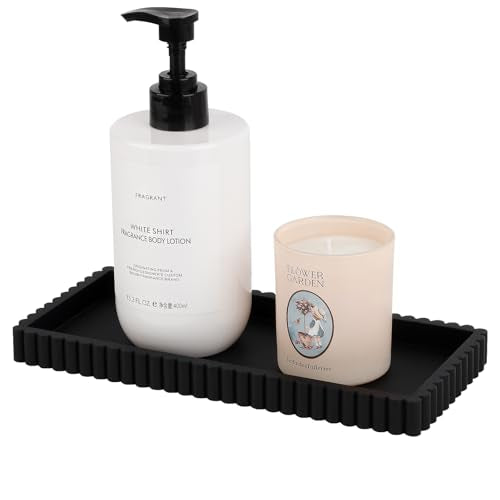 Silicone Bathroom Tray Small Vanity Organizer Rectangle Sink Caddy Sponge Holder Kitchen Counter Decor for Dish Soap, Perfume, Candle, Black - color: Black