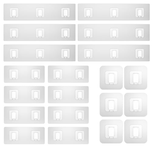 Lsnisni 20 Pack Shower Caddy Adhesive Replacement, Waterproof Shower Shelf Adhesive Strips, Strong Flat Hooks for Bathroom Storage Shelves and Kitchen Racks No Drilling, Clear - color: Transparent-20 Pack