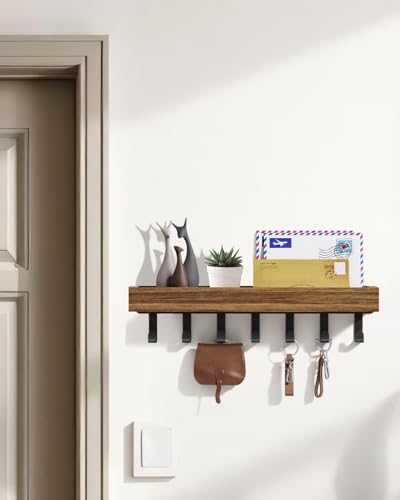 Key Holder Wall Mount Adhesive Magnetic - Hanging Key Hooks with Mail Organizer Tray for Wallet House - Keys Hanger Rack with Shelf for Camper Entryway Door Home Living Room Decor Large Rustic - color: Rustic, size: Large