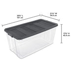 Sterilite 200 Quart Clear Plastic Modular Stacker Storage Bin Tote Container with Latching Lid, Clear Base, and Textured Sure-Grip Surface, Flat Grey