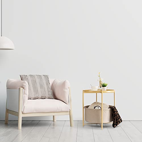 danpinera Round Side Table with Fabric Storage Basket, Metal Side Table Small Bedside Nightstand with Removable Tray Top for Living Room, Bedroom, Nursery, Laundry, Pale Yellow - color: Pale Yellow