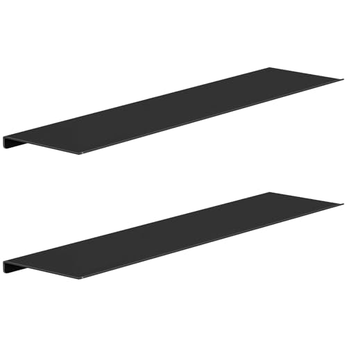 MKO 20" Floating Shelves for Wall, Long Metal Wall Mounted Shelf for Bathroom, Bedroom, Living Room, Kitchen, Display Hanging Shelves for Books/Storage/Room Decor 2 Packs, Black - color: Black, size: 20 IN
