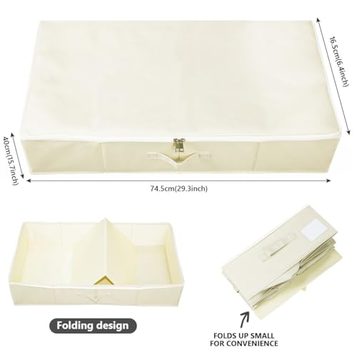Under Bed Storage Bins with Lids, Closet Organizers, Foldable Under-bed Storage Baskets for Sheets, Clothes, Quilts, Sweaters, Wrapping Paper, 35x16.5x7inch, Beige, 2PCS - color: Beige, 2PCS, size: 35x16.5x7inch