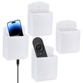 4 Pcs Remote Control Holder, Wall Mount TV Remote Holder Hole Free, Self-Adhesive Storage Box Pen Containers Organizer for Home Office School (White)